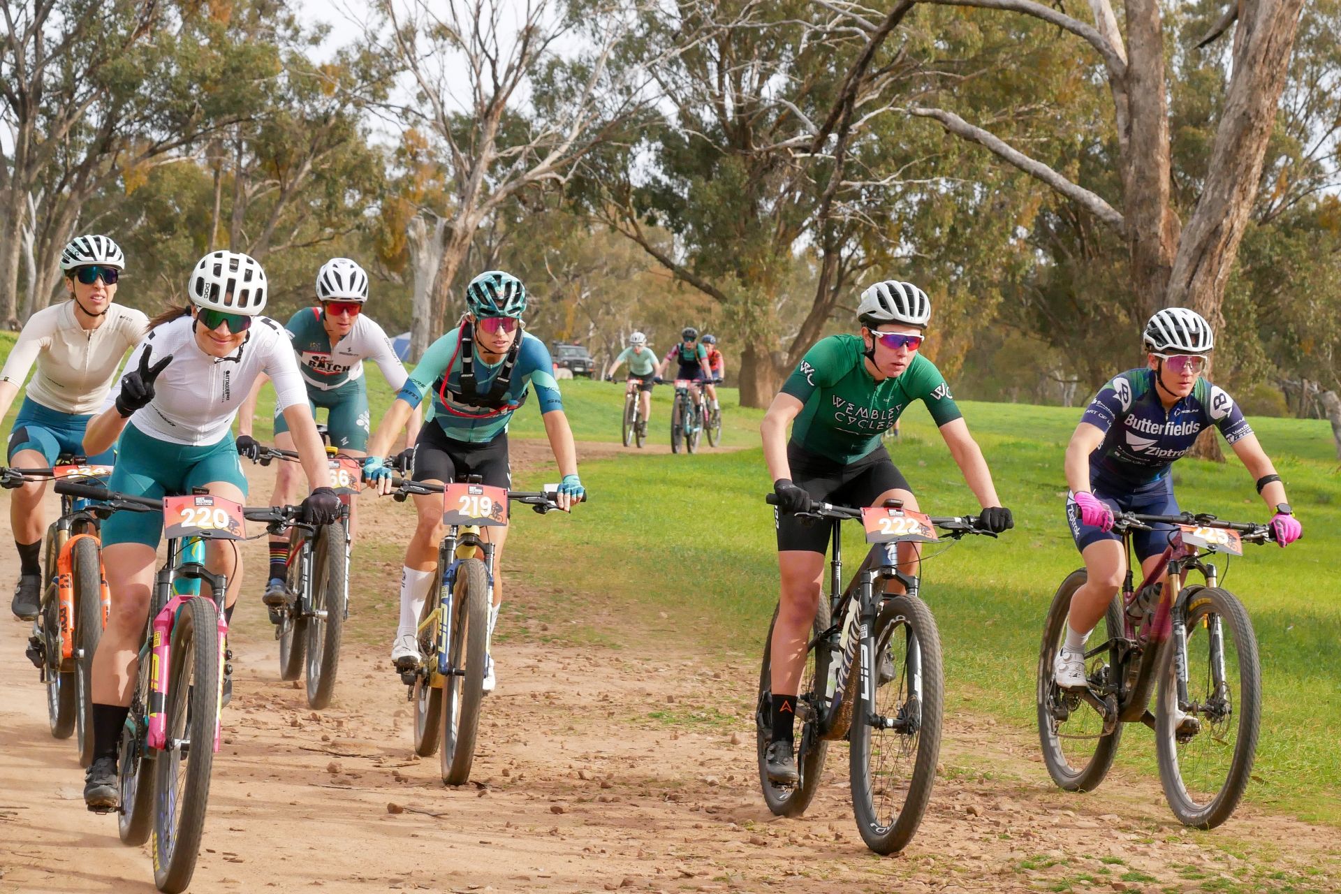 A group of female and male mountain bike riders at the AusCycling Marathon MTB National Championships